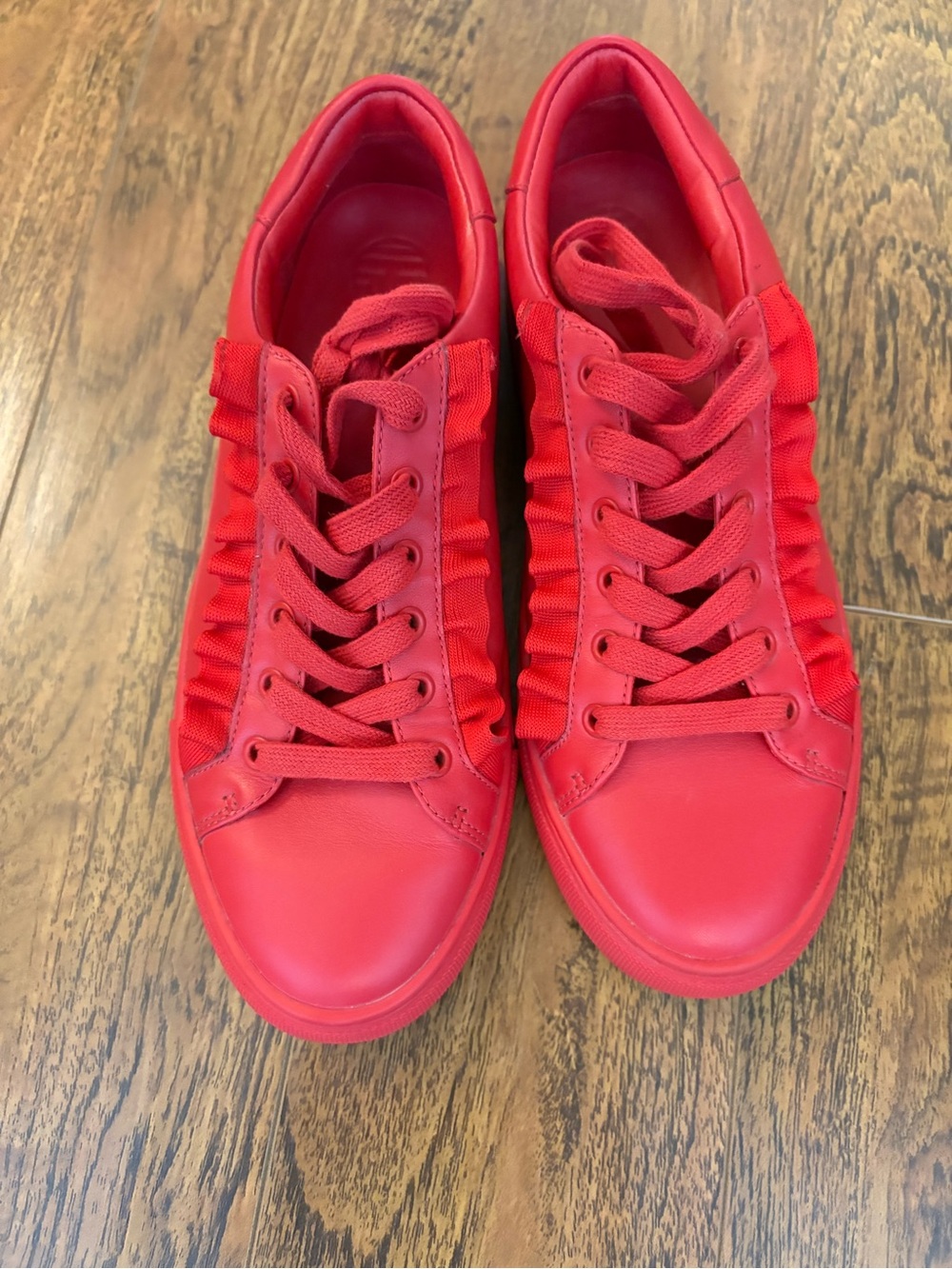 Tory Burch Sport Red Leather Low-Top Sneaker with Ribbon Laces